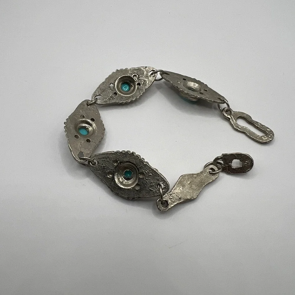Vintage Bracelet Faux‎ Turquoise Silver Tone Stations Links